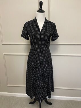Ann Taylor Black & White Polka Dot Short-Sleeve Midi Dress